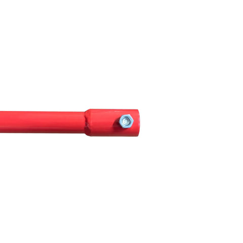 Close-up of red handle on 8 Inch Diameter 36 Inch Long Double Spiral Earth Auger Bit With Two Zigzag Replaceable Blades Pro Grade
