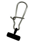 Single sinker slider with six pound duo lock snap for fishing rigs made of stainless steel and ABS plastic for saltwater surf tackle.