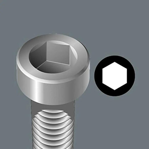 Close-up of SW 2.5 hex socket screw head from 84 Piece SW 2.5 Hex Socket Screws With Ball End Vario Blade Hardware Set For Precision Assembly High Grade Alloy Ideal For RC Models Gearheads And DIY Hobbyists.