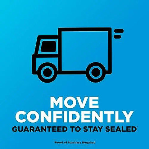 Icon of delivery truck with text 'Move Confidently Guaranteed to Stay Sealed'