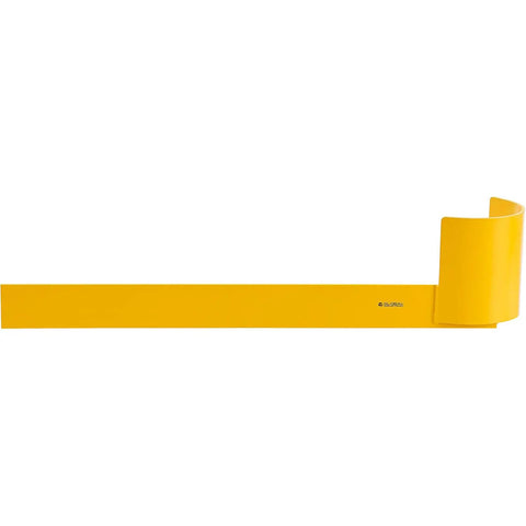 Heavy Duty Steel Pallet Rack End Protector Right Side Beamer Guard absorbs forklift impacts, 42-inch bright yellow safety barrier.