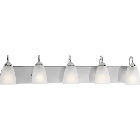 Gather Collection Five Light Bath And Vanity Light Fixture with Etched Glass Shades and Chrome Finish, 36in Wide