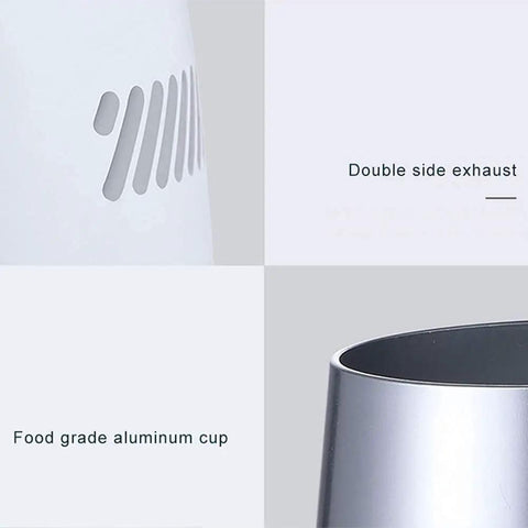 Fast Freeze Mug Chiller Plate With Instant Drink Cooling Base showing double side exhaust and food grade aluminum cup.
