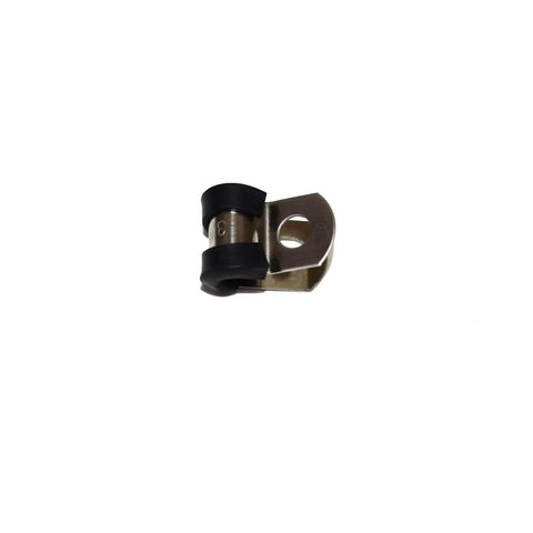 Badass Stainless Steel Brake Line Clip with Neoprene Cushions, designed for securing fuel lines and cables.