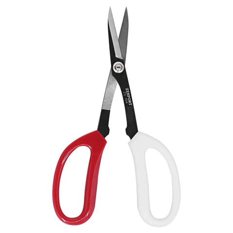 Deluxe 8 Inch Scissors For Gardening And Crafting With Durable Carbon Steel Blades Workhorse Precision Cutting For Plants Garden Fruit Floral And Fabric Materials with red and white ergonomic handles.