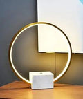 Gold Modern Led Circle Table Lamp With White Marble Base Soft Warm Light Desk Lamp For Bedroom And Living Room Eye Friendly Illumination Easy On Off Switch Creates Modern Cozy Vibe
