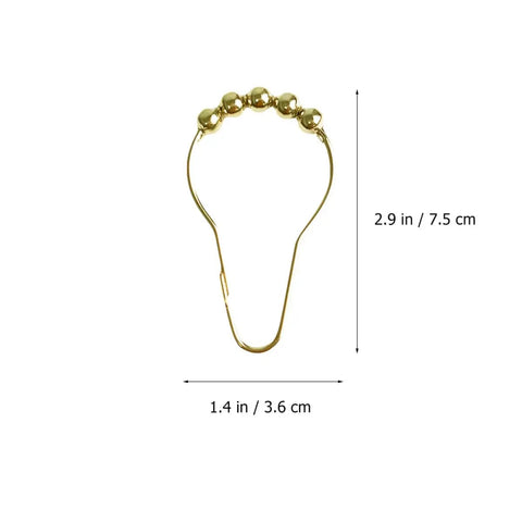 Gold Stainless Steel Shower Curtain Hooks Set Of 24 With 5 Bead Rollerball Design for Smooth Glide Curtain Rings dimensions