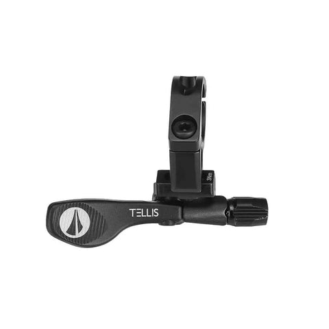 Knockout Ergonomic Bicycle Brake Remote Lever Featuring Slick Modular Clamp Mount And Solid Double Bushing Design For Buttery Smooth Reach Adjustment On Any Handlebar, black finish, side view.