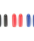 Antenna Cap Set For RC Cars And Model Kits, Replacement End Caps 84189, durable plastic caps in black, red, blue displayed on white background