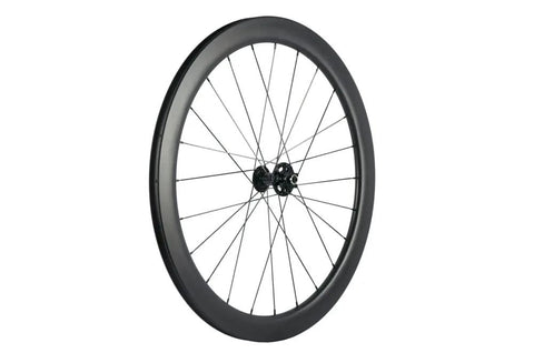 Carbon Disc Wheelset 50C-25 Clincher With Center Lock 12x100 Thru Axle, Lightweight Yet Strong Performance Wheels For Speed, Comfort, And Reduced Fatigue, Aerodynamic Deep Rim And Superior Impact Absorption, side view.