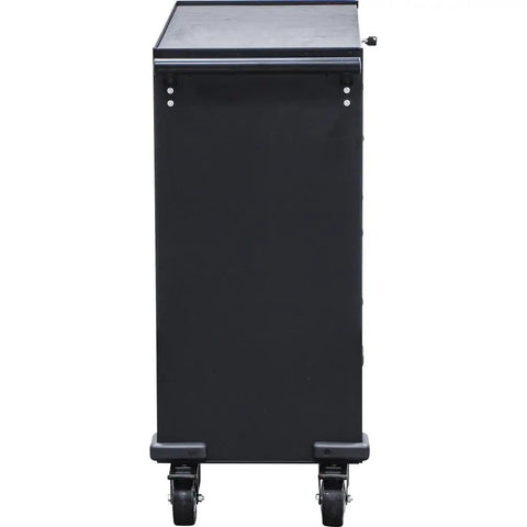 Mega Size Heavy Duty Workshop Trolley With Ten Smooth Roll Drawers black steel cart with casters and ergonomic handles.