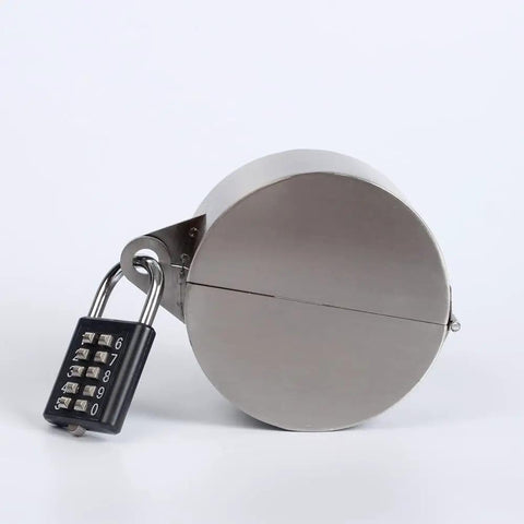 Heavy Duty Bulletproof Door Knob Lock Cover With Combo Padlock Slam Dunk Privacy Shield for kids and pets in silver.