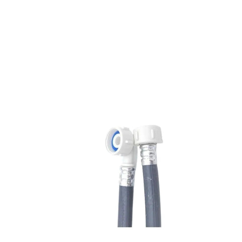 High Pressure 3/4 Inch Washing Machine Inlet Hose with Secure Nut and Washer, grey and white connectors, close-up view