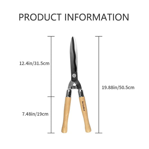Heavy Duty Garden Hedge Shears 19.88 Inch Reach With Wooden Handles And Pro-Grade Carbon Steel Blades for Pruning