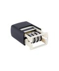 No Sweat Smooth Self Inking Date Roller Stamp With Crisp Adjust Dial Rugged Abs Alloy Frame showing adjustable rollers and rounded edges.