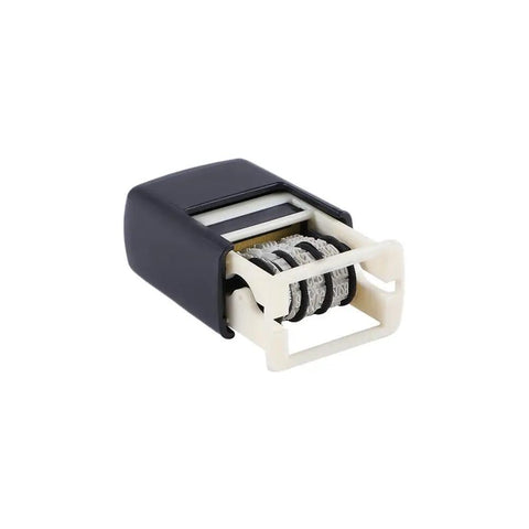 No Sweat Smooth Self Inking Date Roller Stamp With Crisp Adjust Dial Rugged Abs Alloy Frame showing adjustable rollers and rounded edges.