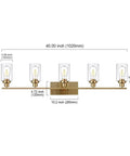 Dimensions of Cool Five Light Brushed Brass Vanity Light Fixture With Clear Glass Shades For Bathroom Wall Sconce Dimmable.