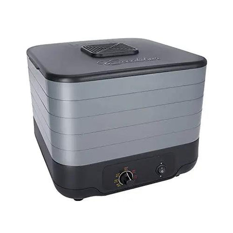 No Sweat Digital Food Dehydrator With Roomy Stackable Trays and Dead Easy Heat Controls for preserving snacks and herbs, gray.
