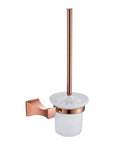 Straight Up Heavy Duty Wall Mounted Toilet Brush Holder With Chrome Suction Pad And Glass Cup, rose gold finish, bathroom essential.