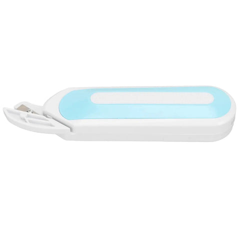 Cordless Electric Scissors For Fabric And Craft Cutting With Ergonomic Grip And Battery Powered Shears Built For Heavy Duty Sewing Tasks And Easy Cardboard Snipping With No Sweat Cuts, blue and white design.