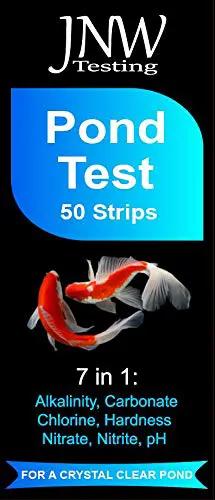 Game Changer 7 In 1 Pond Water Test Kit With 50 Strips For Fish Tanks And Koi Ponds Tests pH Alkalinity Nitrate Chlorine Hardness packaging image.