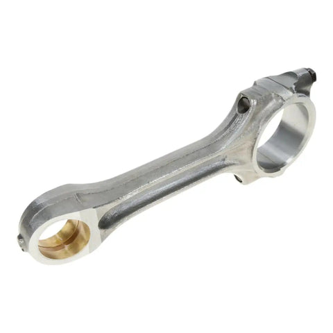 Beefy Heavy Duty Connecting Rod For Industrial Engines Compatible With JCB Perkins Caterpillar And Massey Ferguson Equipment Replacement Part Built Tough For Long Lasting Power And Precision Machined Tolerances. silver steel connecting rod with bronze bushing