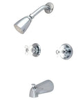Magellan Tub And Shower Faucet With Porcelain Cross Handles In Polished Chrome, Victorian Style Wall Mount Bath Fixture