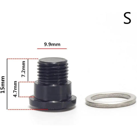 Beefy Black Steel Bike Rear Derailleur Screws For Direct Hanger Mounting size S with 9.9mm and 15mm dimensions shown