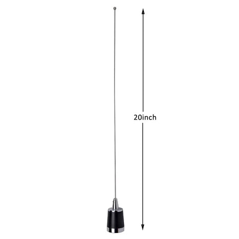 Dual Band NMO 20 Inch Mobile Antenna With 13 Ft RG58 Cable For 144 To 430 MHz, 100W, stainless steel whip with base