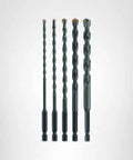Five twist drill bits set for impact drilling; black oxide finish, varying lengths