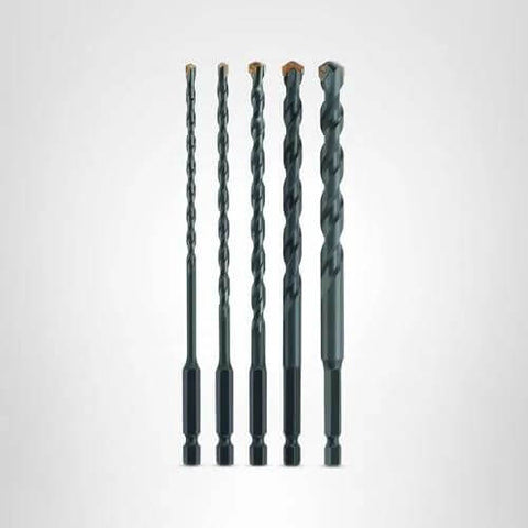 Five twist drill bits set for impact drilling; black oxide finish, varying lengths