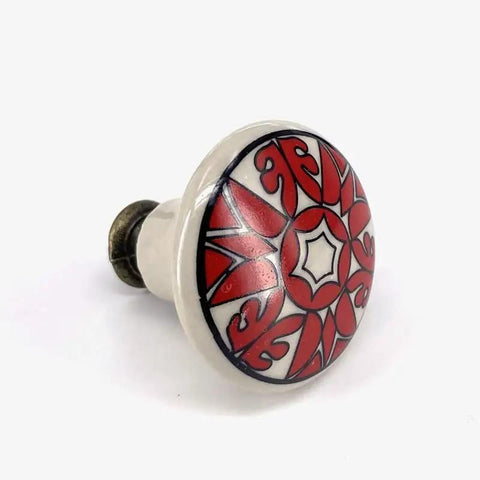Slick Hand Painted Ceramic Furniture Knobs With A Fresh Red And Grey Finish Offering Boss Vintage Vibes Perfect For Sharp Drawer Handles
