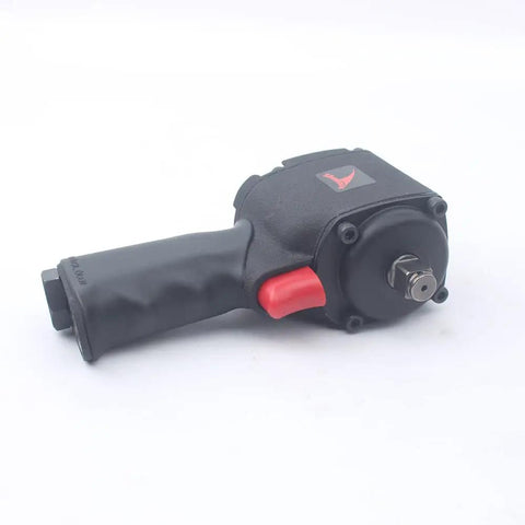 Heavy Duty Half Inch Mini Pneumatic Impact Wrench Air Powered Spanner delivering 11000 rpm, showing black grip and red trigger.