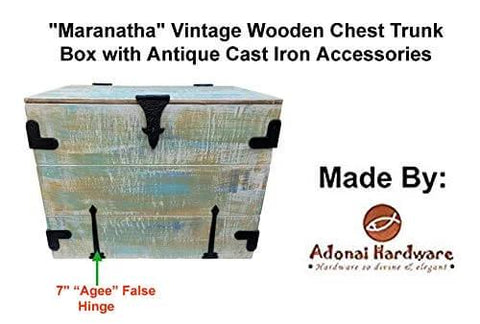 Agee Heavy Duty 7 Inch Antique Cast Iron Strap Hinge on Maranatha Wooden Chest with Matte Black Finish by Adonai Hardware
