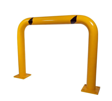 4 Pack Built Tough High Profile Steel Machine Guard Rails 36x48 Floor Mounted Yellow Powder Coat With Black Visibility Stripes Bolt On Safety Barrier