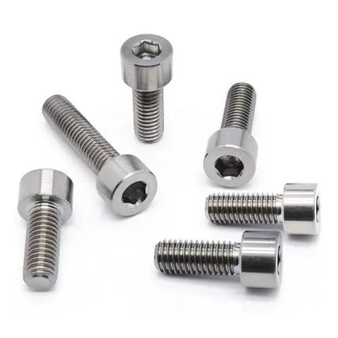 TC4 Titanium Cup Head Hex Socket Screws M24 Metric Industrial Hardware, showing six titanium screws with hex sockets.