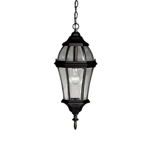 Townhouse Outdoor Pendant Light One Light Black Finish With Clear Beveled Glass Damp Location Rated Exterior Porch Lantern