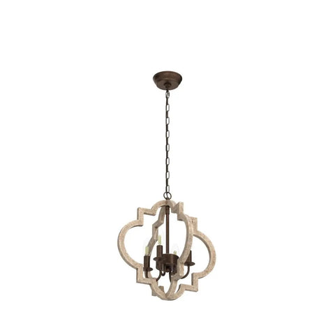 Orb Farmhouse Chandelier 4 Light Handmade Wood Rustic Vintage Pendant hanging with chain for cozy country vibe.