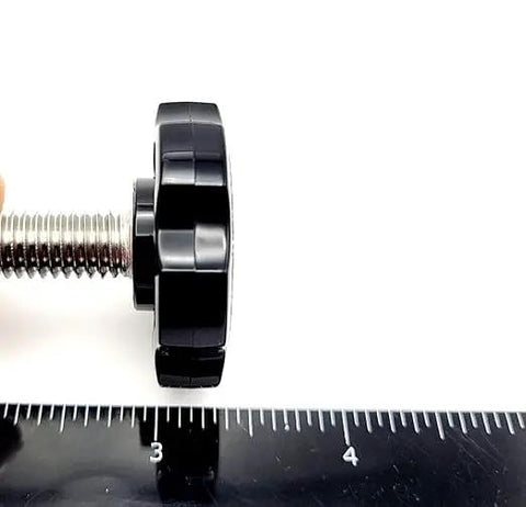 5/16 Inch Stainless Steel Thumb Screws With Black Round Fluted Plastic Knobs showing black knob side view with screw thread.