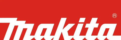 Makita logo on bright red background representing quality power tools for trade jobs and reliable performance.
