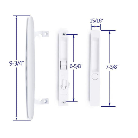 Flush Mount NonKeyed Sliding Glass Patio Door Lock Handle Set Fits One To One And One Eighth Inch Thick Doors With Six And Five Eighth Inch Hole Spacing Night Lock Hook Latch NonHanded White