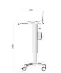 Totally Slick Rolling Adjustable Standing Desk Trolley With Tilting Laptop Workstation Cart side view showing height and wheels.