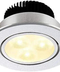 WKNHHL Recessed Lighting Housing Trim Kits Aluminum Indoor Embedded Downlight Commercial Illumination Spotlight Decoration Lighting Recessed Ceiling Panel Light,Warm Light_ with three LED bulbs in silver trim.