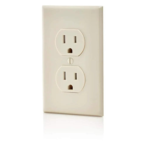 15 Amp 125 Volt Tamper Resistant Duplex Receptacle 10 Pack Ivory With TR Symbol Meets 2008 NEC Heavy Duty Construction, front view