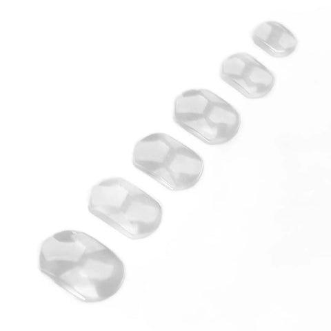 Six Piece Watch Calendar Magnifier Set With Convex Bubble Lenses arranged in ascending size on a white background.