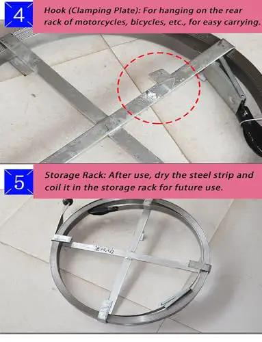 Heavy Duty Flat Steel Drain Cleaning Tape 2000 Cm Long Manual Sewer Clog Remover storage rack and hook for easy carrying.