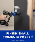 Portable Cordless Drill Connect Paint Sprayer Featuring A Compact Application Cup And High Pressure Output For Fast Wood Staining And Indoor Finishing Jobs That Knock Out Chores Like A Champ, handheld with application cup.