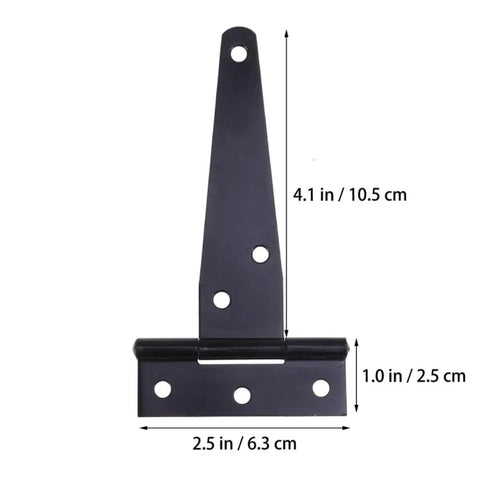 4-inch T Shape hinge dimensions from 12 Pack 4 Inch T Shape Hinges Built To Last Heavy Duty Rustproof Iron Gate And Door Hardware With Six Screw Holes Flexible Quiet Open And Close For Outdoor Gates And Indoor Doors