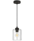 Industrial Pendant Light With Clear Glass Shade In Matte Black For Kitchen Island Living Room Hallway Bedroom Dining Bar Modern Farmhouse Ceiling Hanging Lamp Dope Style Lighting Fixture with clear glass cylinder shade and adjustable cord