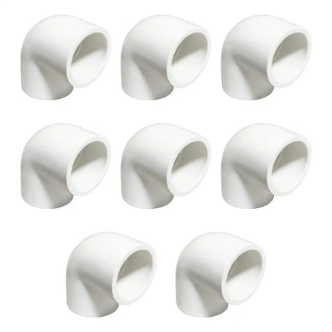 8-Piece Three-Quarter Inch White PVC Pipe Corner Fittings 90 Degree Elbow Connectors for Sprinkler and Drip Irrigation Systems
